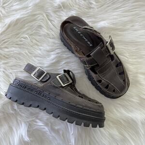 Skechers Vintage Jammers Sandals Rare 90s Leather Fisherman Chunky Platform Y2K